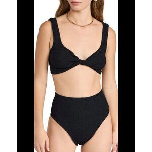 New Hunza G Bikini Juno Crinckle Black One Size Front Top Twist